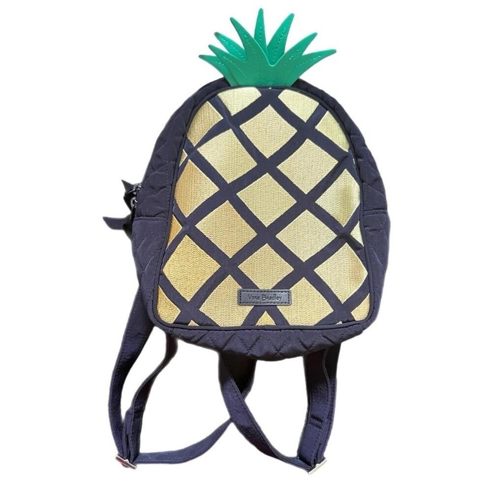 Vera Bradley Mini Backpack Navy Gold Pineapple Quilted Small Bag One Size